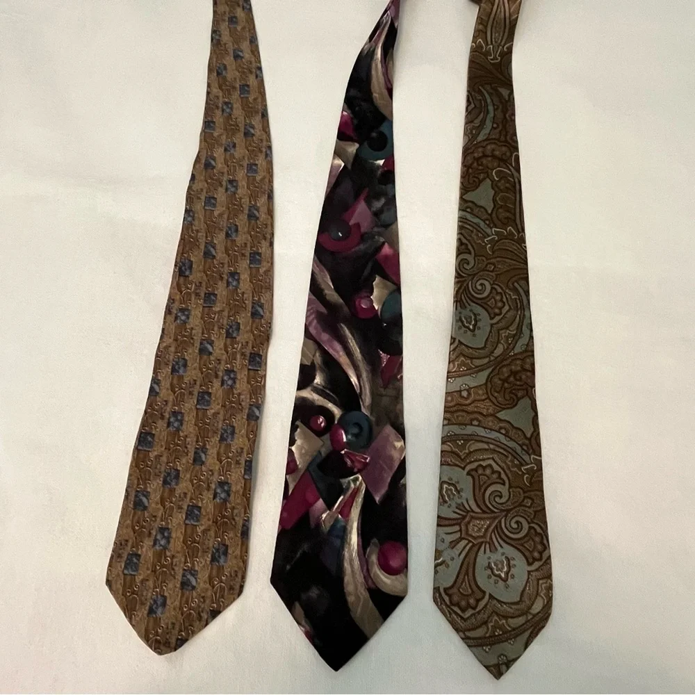 Oscar de la Renta, Croft & Barrow & J.T Beckett 3 Silk Ties Black Brown Blue - Picture 4 of 12